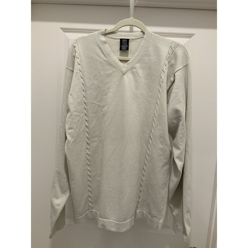 Nike Golf Vintage Sweater XL Mens Cable Pullover V-Neck Off White Long Sleeve